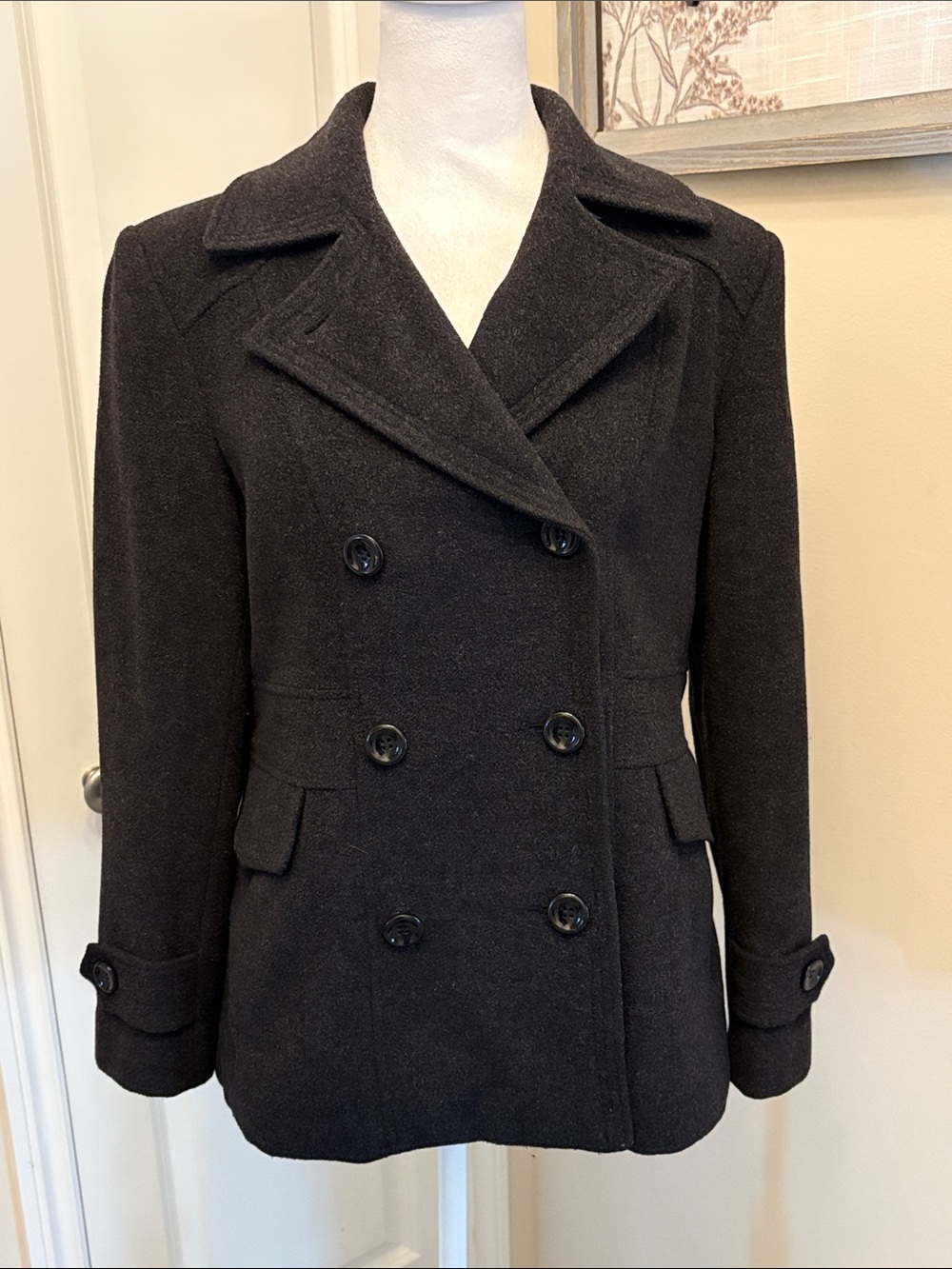 St. John's Bay Women's Black Double-Breasted Peacoat SP